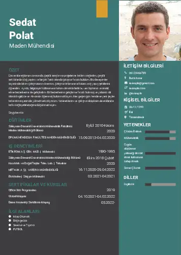Maden Mühendisi Cv Örnekleri cv indir